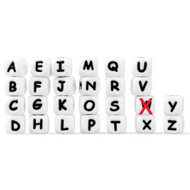 Fehér Szilikon ABC Betű Gyöngy 12x12mm 25db