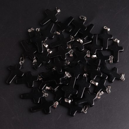 Fekete Achát Ásvány Kereszt Medál 25x18mm