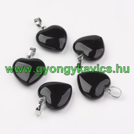 Fekete Achát Szív Ásvány Medál 24x20mm