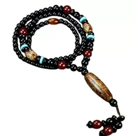   Fekete Achát Tibeti Dzi Achát (26) Ásvány Nyaklánc Mala 6mm 72+10cm