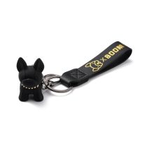   Fekete Bulldog Kutya Strasszos Nyakörvvel Kulcstartó Karika 19cm