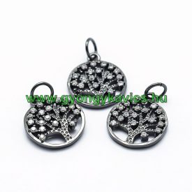   Fekete Színű Cirkón Cirkónia Strassz Életfa Medál 15x12,5mm