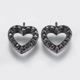 Fekete Cirkón Cirkónia Strassz Szív Medál 10x9mm