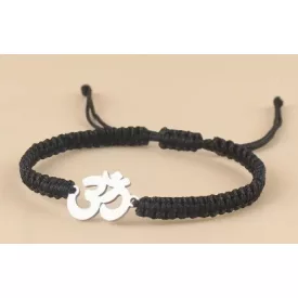   Fekete Csúszócsomós Ohm Aum Om Szerencse Karkötő (K126) Hossz: 16-24cm