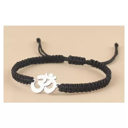 Fekete Csúszócsomós Ohm Aum Om Szerencse Karkötő (K126) Hossz: 16-24cm