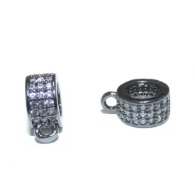   Fekete Színű Fehér Cirkón Cirkónia Strasszos Medáltartó Charm Közdarab Köztes 7,2x4mm