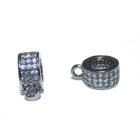 Fekete Színű Fehér Cirkón Cirkónia Strasszos Medáltartó Charm Közdarab Köztes 7,2x4mm