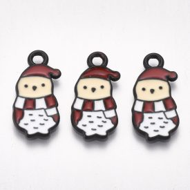   Fekete Színű (30) Tűzzománc Hóember Medál Karácsonyfa Dísz 23x15mm