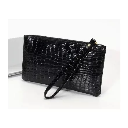 Fekete Krokodilbőr Mintás Kistáska Neszeszer Mobiltelefon Tároló Kozmetikai Táska 18x11cm