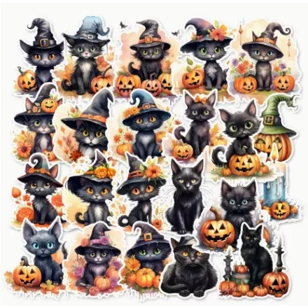 Fekete Macska (201) Matrica Scrapbook 50db