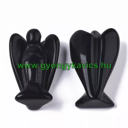 Fekete Obszidián Ásvány Angyal Dísz Marokkő 41x26x13mm (SÉRÜLT)