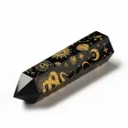 Fekete Obszidián Arany Ásvány Hatszögletű Prizma Nap Hold Csillag Örvény Kígyó Nazar Szem Marokkő 20-25x80-90mm