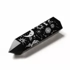 Fekete Obszidián Ezüst Ásvány Hatszögletű Prizma Nap Hold Csillag Örvény Kígyó Nazar Szem Marokkő 20-25x80-90mm