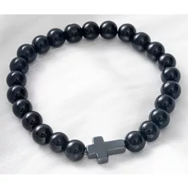  Fekete Obszidián Kereszt (K83) Ásvány Karkötő Csukló átmérő: ~5,5-6cm