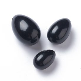   Fekete Obszidián Ásvány Tojás Ovális Marokkő Átfúrt Medál (Méret: M) ~38-40x25-26mm