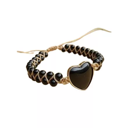 Fekete Obszidián Szív Csúszócsomós Állítható Ásvány Karkötő