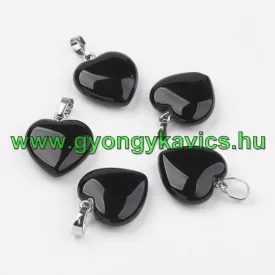 Fekete Obszidián Szív Ásvány Medál 20-22x5-8mm