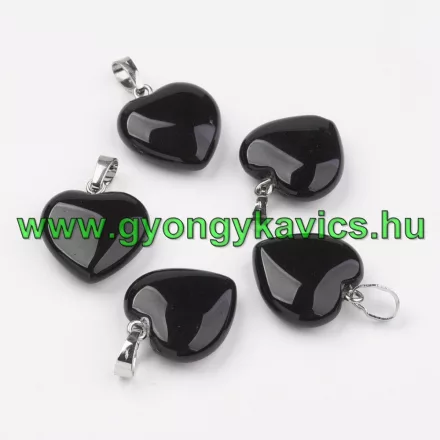 Fekete Obszidián Szív Ásvány Medál 20-22x5-8mm