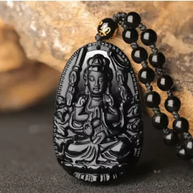   Fekete Obszidián Másolat (Üveg) (19) Kuanjin Kuan Jin Kuanyin Kuan Yin Guanjin Guan Jin Guanyin Guan Yin Medál Nyaklánc Medál: 45x29mm Hossz: ~76cm