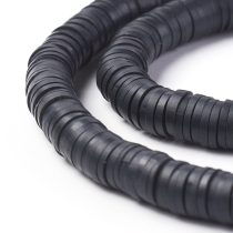   Fekete Polymer Korong Heishi Gyöngy Gyöngyfüzér 6x0,5-1mm ~45cm