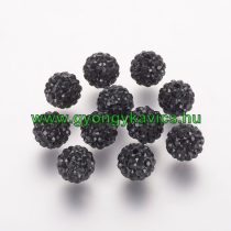   Fekete Színű Nyaklánc Karkötő Ékszer Dísz FEKETE Polymer Polimer Shamballa Strassz Kövekkel 10mm