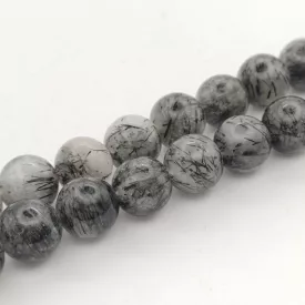 Fekete Rutilkvarc Turmalinkvarc (4) Ásványgyöngy 8mm