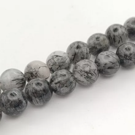 Fekete Rutilkvarc Turmalinkvarc (4) Ásványgyöngy 8mm