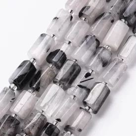   Fekete Rutilkvarc Téglalap Oszlop Ásványgyöngy 8-11x6-8x5-7mm
