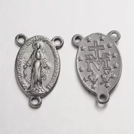   Fényes Fekete Színű Szűz Mária Rózsafüzér Közbülső Köztes Összekötő Medál 23x14,5mm