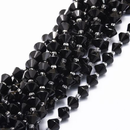Fekete Turmalin Bicone Ásványgyöngy 8x8mm