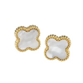Arany-Fehér Színű Gyöngyház Lóhere Fülbevaló