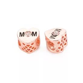  Rózsaarany Színű Cirkónia Strasszos Szív Mom Anya Charm 11x12x10,5mm