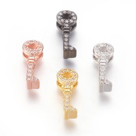   Fekete Színű Cirkónia Strasszos Kulcs Köztes Charm Medál 13,5x5,5mm