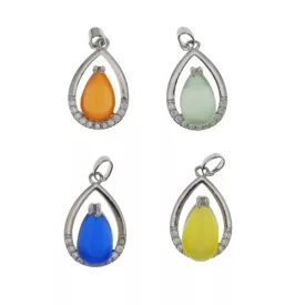   Ezüst Színű Cirkónia Strasszos Zöld Szintetikus Macskaszem Medál 22x14mm