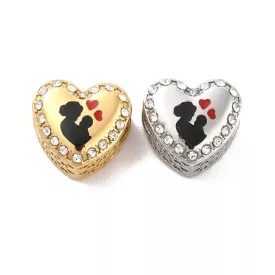   Arany Színű Nemesacél Strasszos Szív Anya Baba Család Charm 11,5x12,5x8mm