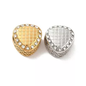   Arany Színű Nemesacél Strasszos Kockás Szív Charm 11,5x12,5x8mm