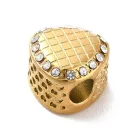 Arany Színű Nemesacél Strasszos Kockás Szív Charm 11,5x12,5x8mm