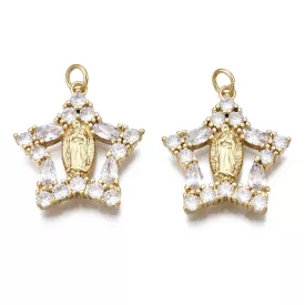   Arany Színű Cirkónia Strasszos Szűz Mária Csillag Medál 23,5x22mm