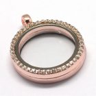 Rózsaarany Színű Strasszos Kerek Üveges Kinyitható Mágneses Medál 36x29,5x7mm