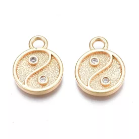   Arany Színű Cirkónia Strasszos Jin Jang Medál 16,5x12,5mm