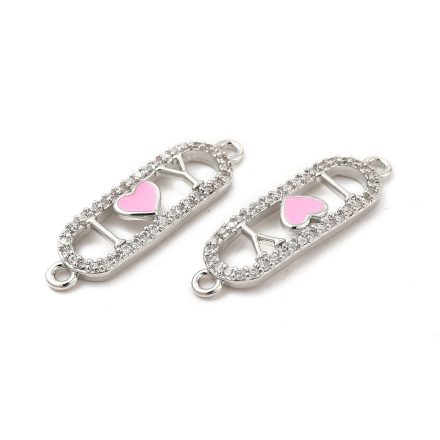 Ezüst Színű Cirkónia Strasszos I Love You Szeretlek Rózsaszín Tűzzománc Szív Karkötő Közdarab 7x24,5mm