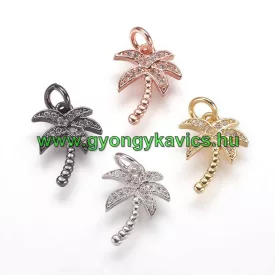   Rózsaarany Színű Cirkón Cirkónia Strasszos Pálmafa Levél Medál 14x10mm