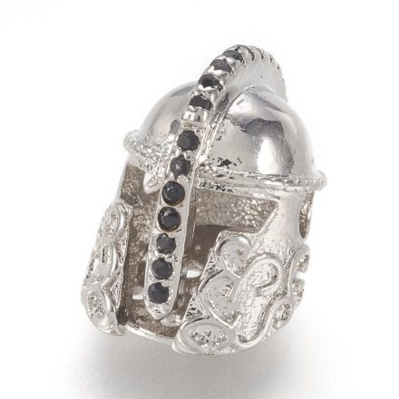 Ezüst Színű Fekete Cirkónia Strasszos Spártai Gladiátor Sisak Közdarab Köztes 14x10mm
