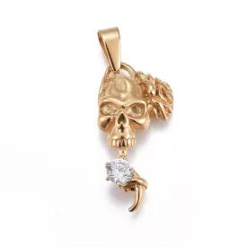   Arany Színű Nemesacél Strasszos Koponya Medál 36,5x18x6,5mm