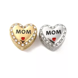   Arany Színű Nemesacél Strasszos Szív Mom Anya Charm 11,5x12,5x8mm