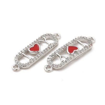 Ezüst Színű Cirkónia Strasszos I Love You Szeretlek Piros Tűzzománc Szív Karkötő Közdarab 7x24,5mm