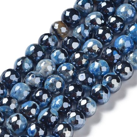 Gyöngyház Galvanizált Fazettált Kék Tűz Achát (3) Ásványgyöngy 8mm
