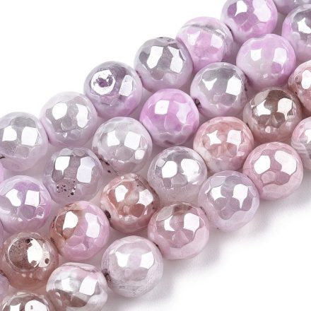 Gyöngyház Galvanizált Fazettált Rózsaszín Tűz Achát Ásványgyöngy Gyöngyfüzér 8mm
