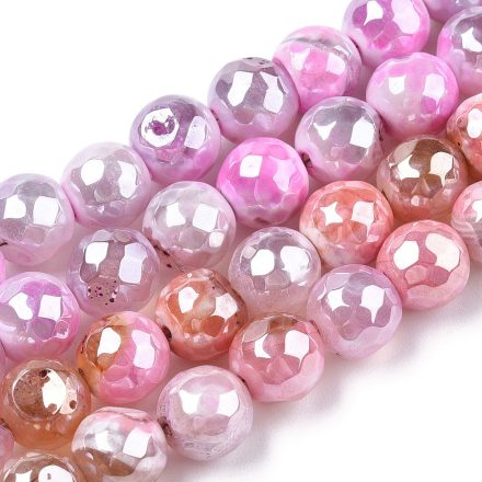 Gyöngyház Galvanizált Fazettált Rózsaszín Tűz Achát Ásványgyöngy 8mm