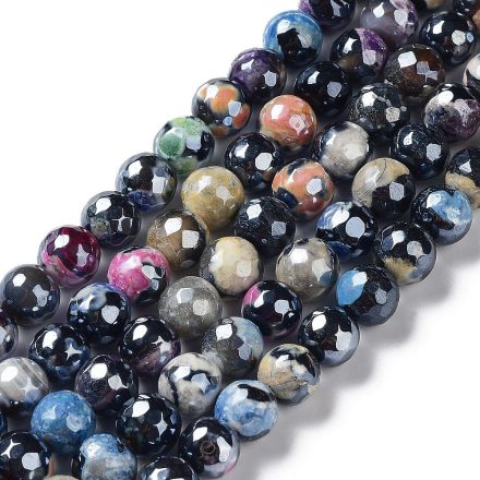 Gyöngyház Galvanizált Fazettált Színes Tűz Achát Ásványgyöngy 8mm